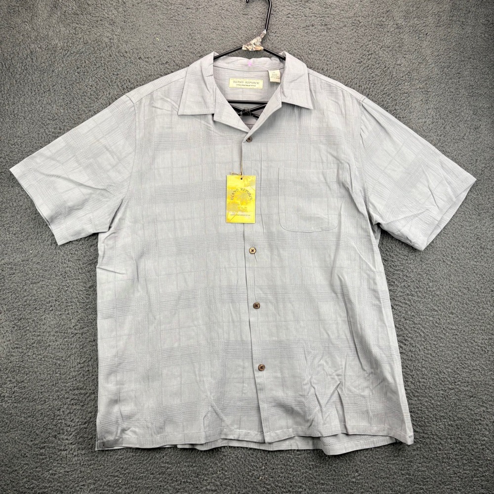 Island Republic Mens XL Silk Short Sleeve Button Up Shirt Plaid Casual